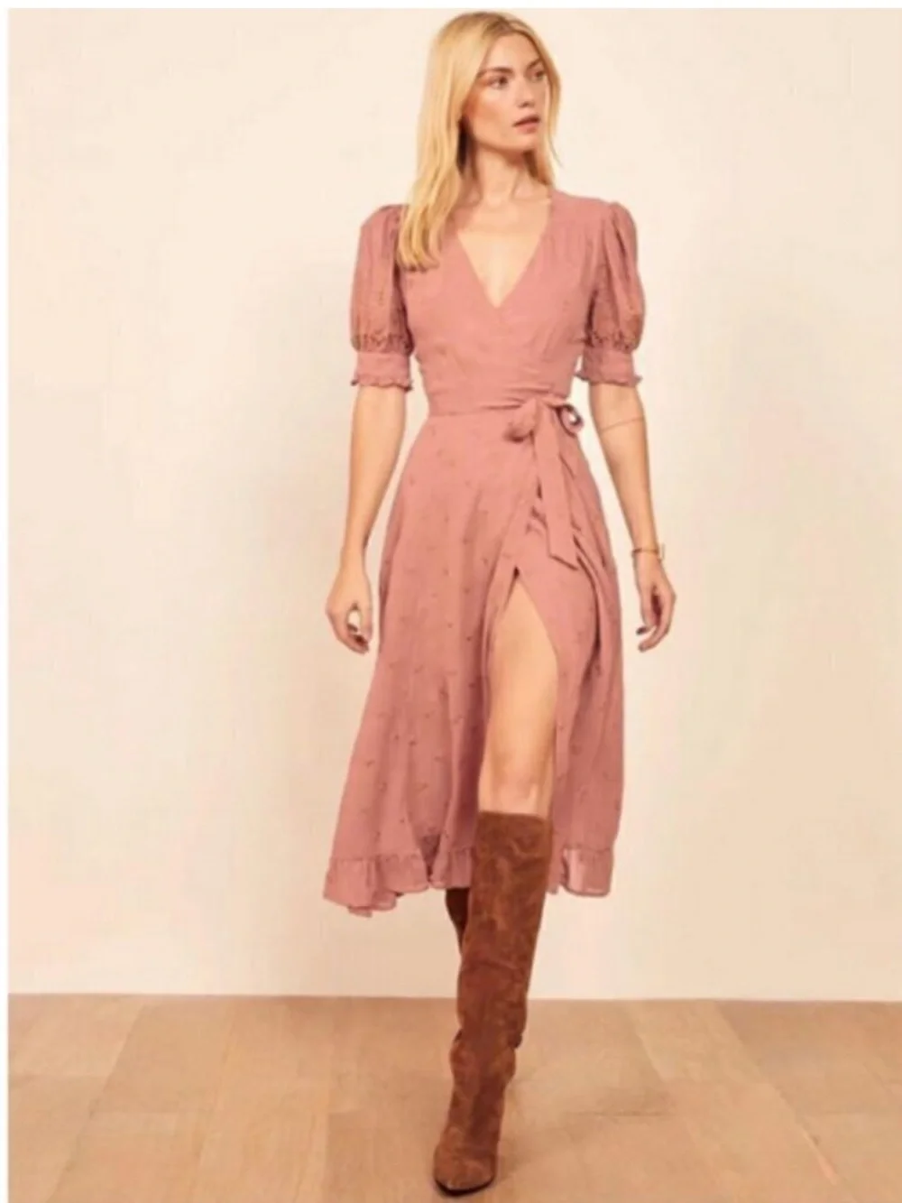 Reformation Annalise Embroidered Floral Wrap Midi Dress - Picture 12 of 15